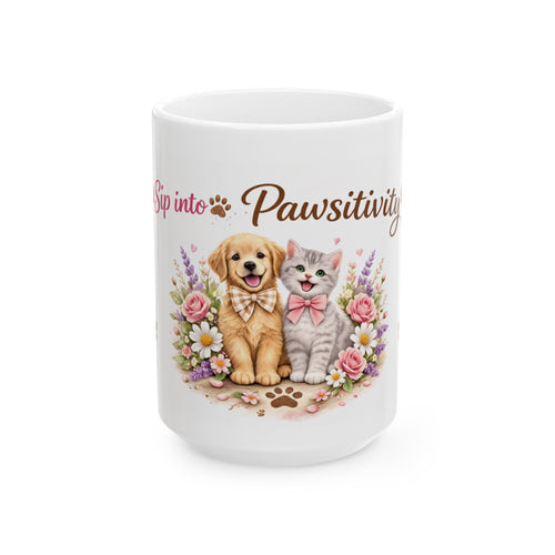 "Sip into Pawsitivity" Coffee Mug – Paws & Pals Collection 11oz/15oz Ceramic Mug
